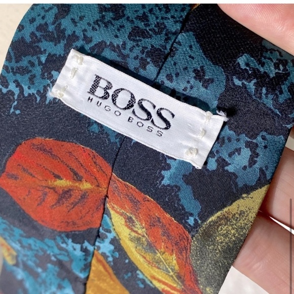 Vintage Boss Hugo Boss Leaf Print Silk Tie - Picture 6 of 8